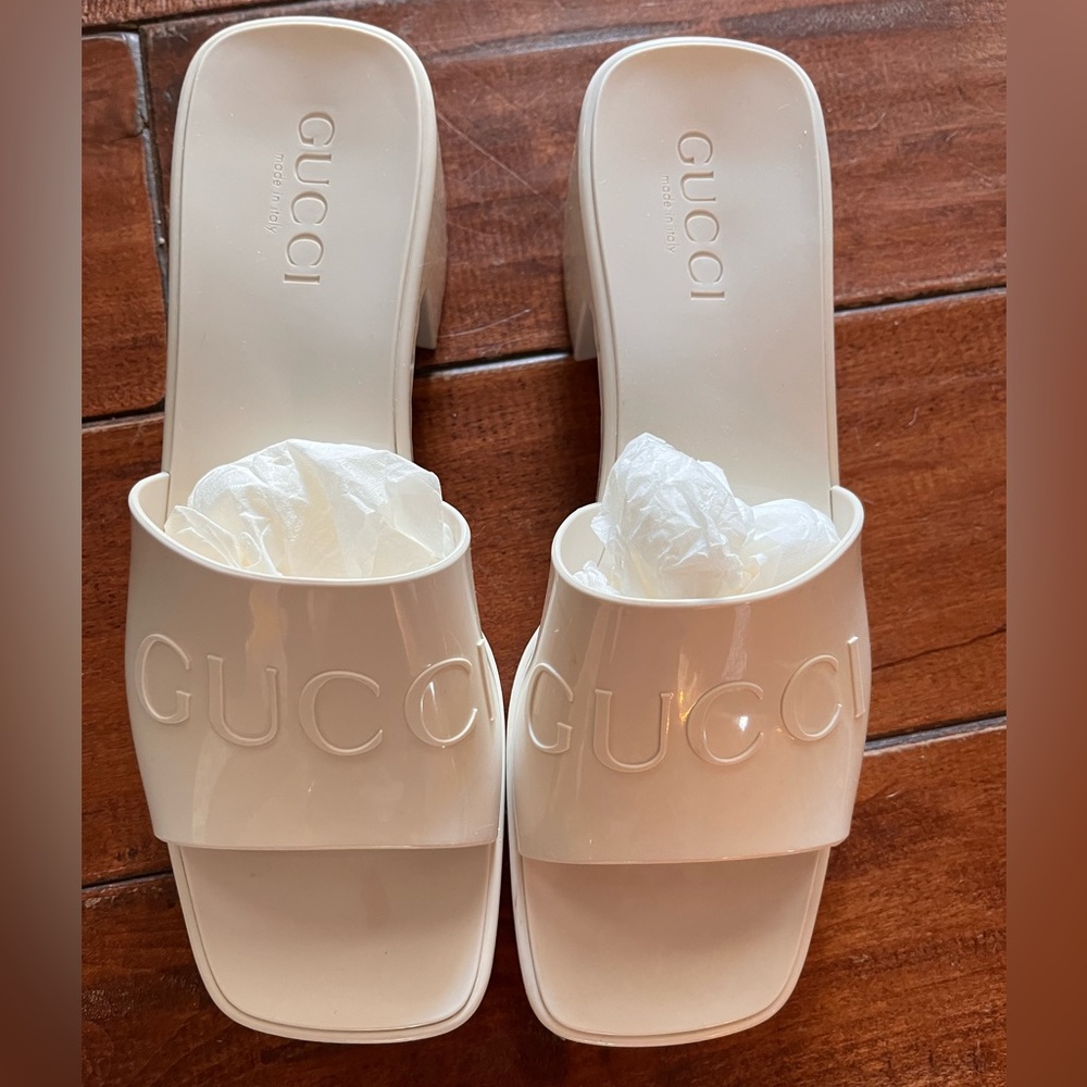 Gucci Rubber Logo Platform slide sandal